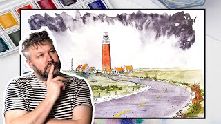 Fountain Pen Drawing of a Lighthouse -  Full Line and Wash Tutorial