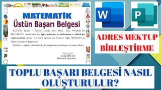 TOPLU BAŞARI BELGESİ OLUŞTURMA [ADRES MEKTUP BİRLEŞTİRME] [WORD, PUBLİSHER]