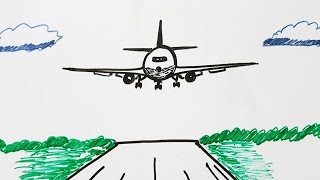 Aeroplane best online whiteboard drawing| landing view easy to draw on a whiteboard step by step
