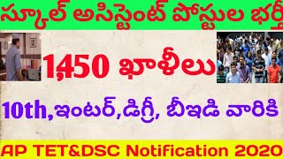 ప్రభుత్వ పాఠశాలల్లో 1,450 స్కూల్ అసిస్టెంట్ పోస్టుల భర్తీ 2020 || Govt School Assistant 1,450 jobs