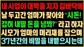 [반전실화사연] 내 사업이 대박을 치자 길바닥에 날 두고간 엄마가 찾아와 “사돈! 감히 내딸 돈을 넘봐?” 라고 하자 시모가 엄마의 머리채를 잡으며 37년간의 비밀을 내뱉으시는데