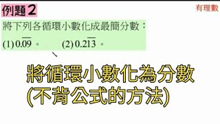 1.2有理數。例題2。將循環小數化成分數的方法(不背公式)。