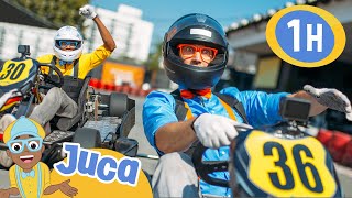 Juca vs Blippi em uma Corrida de Kart! | 1 HORA DO JUCA! | Veículos para Crianças em Português