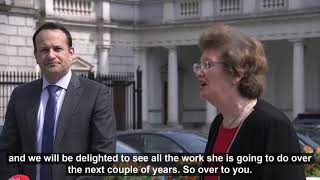 Tánaiste Leo Varadkar welcoming Senator Maria Byrne back to the Fine Gael Parliamentary Party