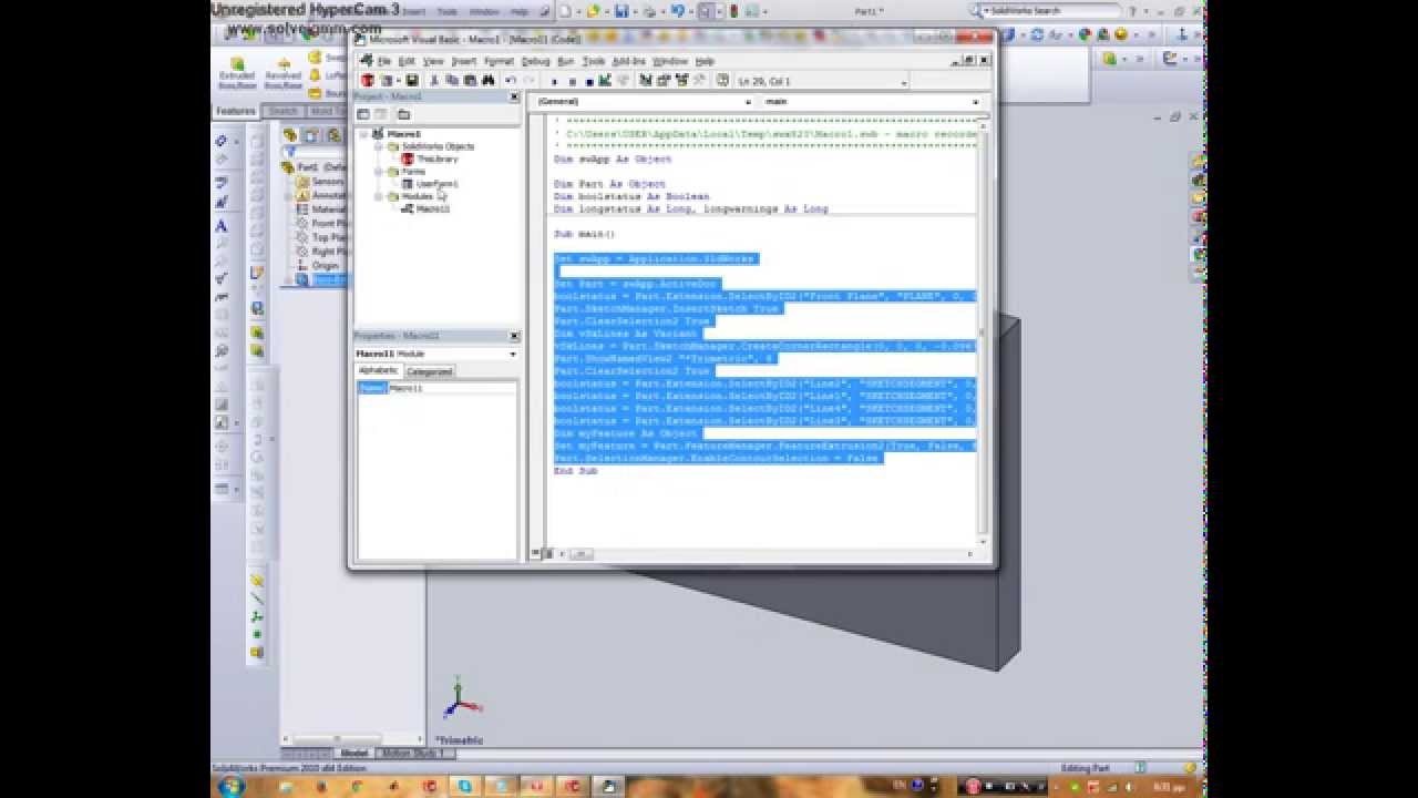 Solidworks Api Simple Cube Youtube