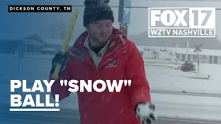 FOX 17 News reporter uses snowball bat to hit a homerun