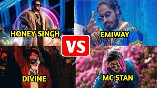 RAP BATTLE -- Yo yo honey Singh vs emiway bantai vs Divine vs MC Stan