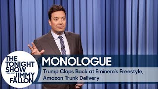 Trump Claps Back at Eminem's Freestyle, Amazon Trunk Delivery