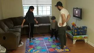 Play Twister Moves with Miguel, Gustavo and Franciele.