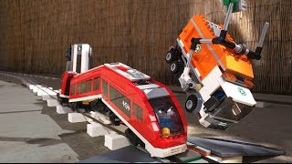 High speed train hits Lego Garbage truck