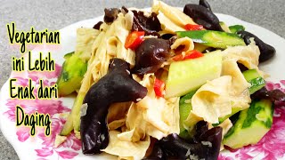 RESEP TUMIS TIMUN JAMUR KUPING DAN KEMBANG TAHU VEGETARIAN LEBIH ENAK DARI DAGING  @humairaharyu