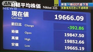 株価、一時400円超の大幅下落　米景気先行きに懸念(15/04/30)