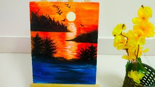 Easy Sunset Painting for Kids | Simple Abstract Acrylic  Painting tutorial for Beginners | #LockDown