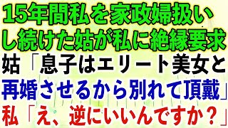 スカッとする話】15年間私を家政婦扱いし続けた姑が私に絶縁要求。姑「息子はエリート美女と再婚させるから別れて頂戴」私「え、逆にいいんですか