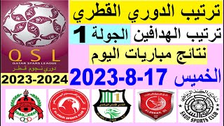 ترتيب الدوري القطري وترتيب الهدافين الجوبة 1 اليوم الخميس 17-8-2023 - نتائج مباريات دوري نجوم قطر