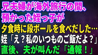 【スカッとする話】兄夫婦の海外旅行の間、預かった姪っ子が夕食時に段ボールを食べだした…問いただすと姪「え？私のいつものご飯だよ？」直後、夫が叫んだ「今すぐ通報しろ