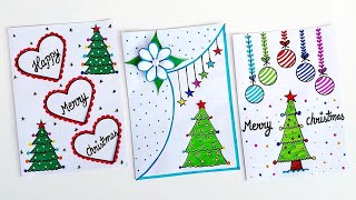 3 Easy & Beautiful white paper Christmas Card making|DIY Greeting Card|Handmade Merry christmas card