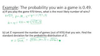 Binomial Distribution Mean St Deviation Usual Values
