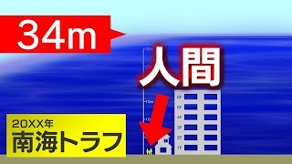 【津波の高さ比較】南海トラフの34mがいかにヤバいか分かる動画