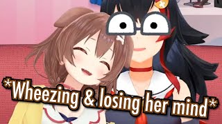 Korone & Mio's hardest wheeze laugh ever as Korone keeps messing with her stream assets