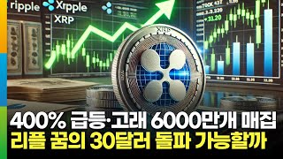 리플(XRP), 400%급등·고래 6000만 개 매집…꿈의 30달러 돌파 가능할까