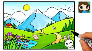 How to Draw a Simple Mountain Landscape Scenery Easy 🏞 Nature Art