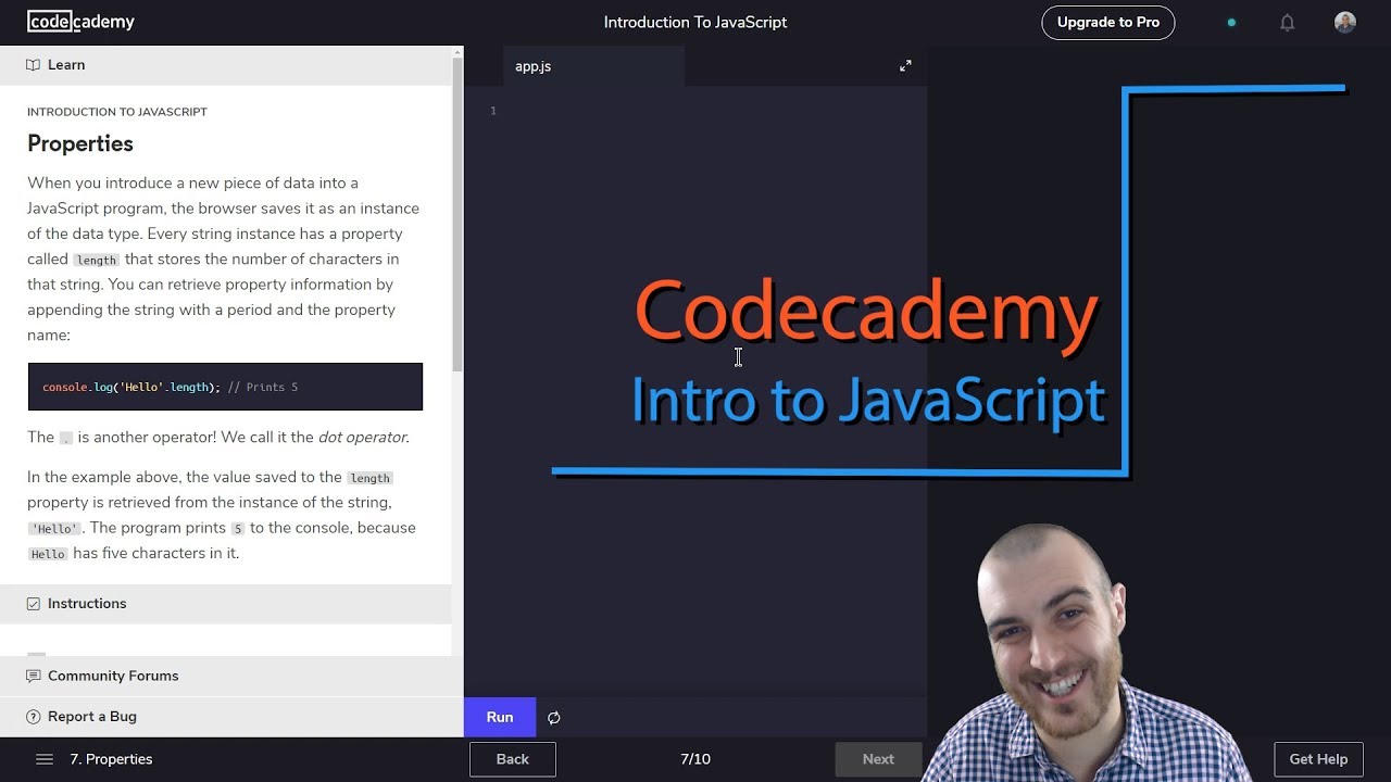 Codecademy - Properties - Introduction To JavaScript Exercise 7 - YouTube