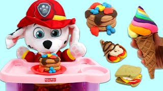 Paw Patrol Baby Marshall Huge Dessert & Meal Time with Play Doh Ice Cream Swirl, Breakfast, & More!