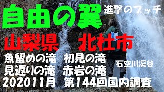 【進撃のブッチ】【石空川渓谷　魚止の滝 初見の滝 見返りの滝 赤岩の滝】【山梨県　北杜市】【第144回国内調査202011】【1080ｐ60HD】【Japan waterfall]】