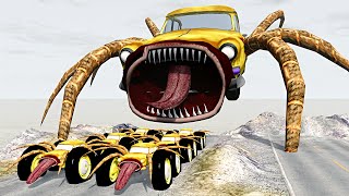 Car Eater Big Wheels Crash Test with CAR EATER MONSTER \u0026 SCARY MOON \u0026 HOUSE HEAD – BeamNG.Drive