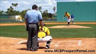 Blue Jays 3B Gabriel Cenas batting vs  Pirates   minor league spring training 2012   draws a walk