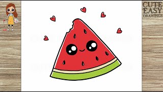 How to Draw a Cute Watermelon Slice - Easy Step by Step Tutorial