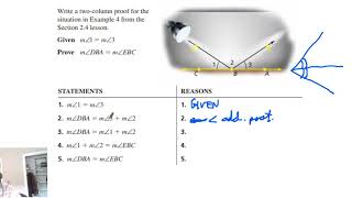 Big Ideas Math Geometry Chapter 2 Section 5 Two column proof Example 1