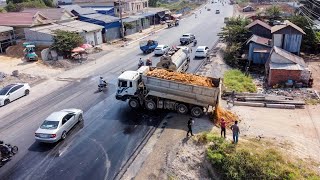 Incredible First HYUNDAI Dump Truck 24T unloading near New Highway \u0026 Dozer Push Rock Huge Landfill