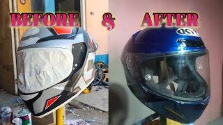 KYT helmet repaint to cynine blue