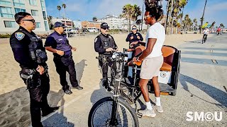 Police Issue Citation to Pedicab Driver for Electric Motor Violation on Santa Monica Beach Path