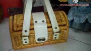 Leather Handle Rattan Bag