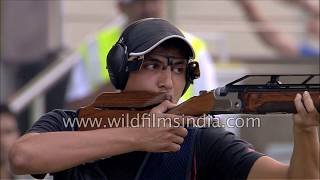 Men's singles Double Trap shooting event at Karni Singh range in Delhi