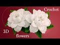 Como hacer flores gardenias 3D con hojas a Crochet tejido tallermanualperu