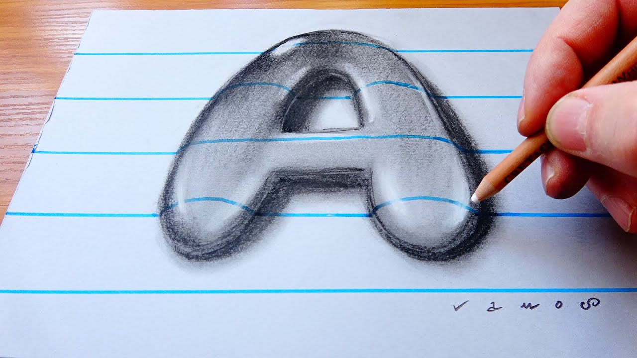 Drawing 3D Letter A - Water Drop On Line Paper - By Vamos - YouTube