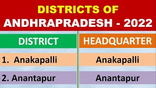 Districts of Andhra Pradesh in English | List of | New | 26 Districts | AP Districts in English | HQ