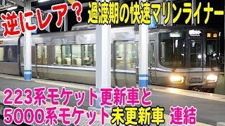 逆に貴重？快速マリンライナーの5000系モケット未更新車！223系の方はモケット変わってたけど。。。夜の茶屋町駅で撮影【ちょっぴりトレインTV#195】