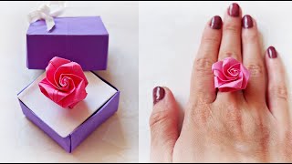 How to Make Paper Rose Ring (with paper box) | Easy Origami Rose & box | DIY Paper Flower