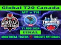 Montreal Tigers vs Toronto Nationals | MT vs TN | Final Match of Global T20 Canada 2024 Live