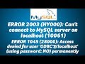 ERROR 2003 (HY000): Can't connect to MySQL server on localhost (10061) ERROR 2003 (HY000): Can't connect to MySQL server on localhost (10061)