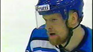 Jere Karalahti of Finland scores against Russia with 2 seconds on the clock