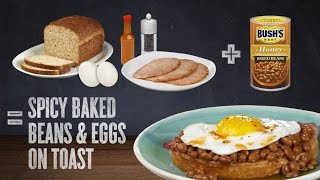 Spicy Baked Beans and Eggs on Toast Recipe: BUSH’S® Beans Recipe Math™ #6