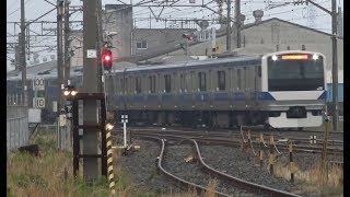 藤代駅の横取線先から見た上りホームに到着する上野東京ライン常磐線E531系