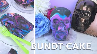 Galaxy inside Skull Cake Recipe (Nordic Ware haunted skull cake pan 9 cup)