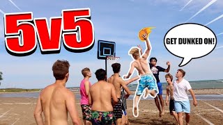 Mini Hoop 5v5 Beach Basketball! (INSANE DUNKS)